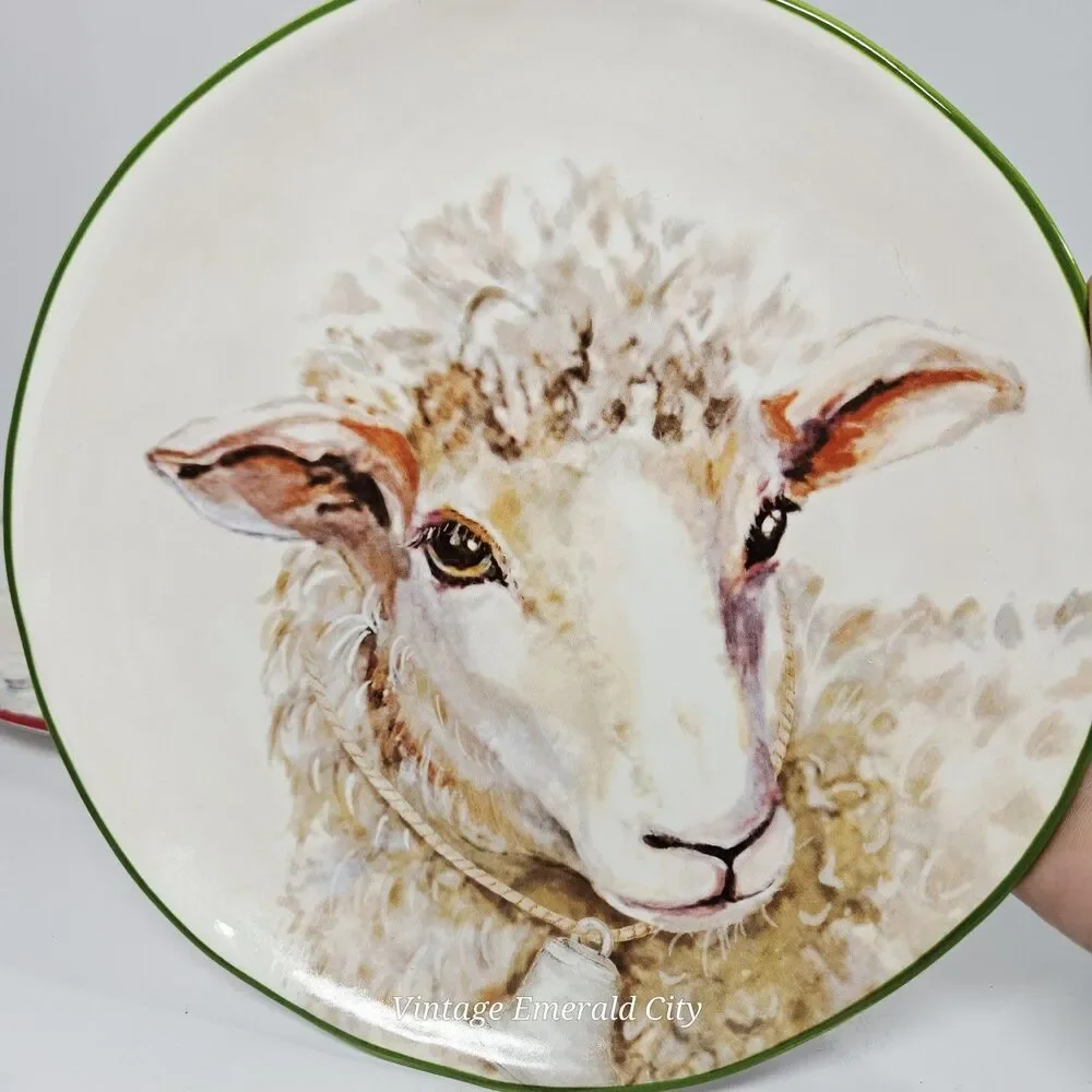Vtg Pier 1 Imports Farm Animal Salad/Dessert Plates Hand Painted Set of 4 in Box